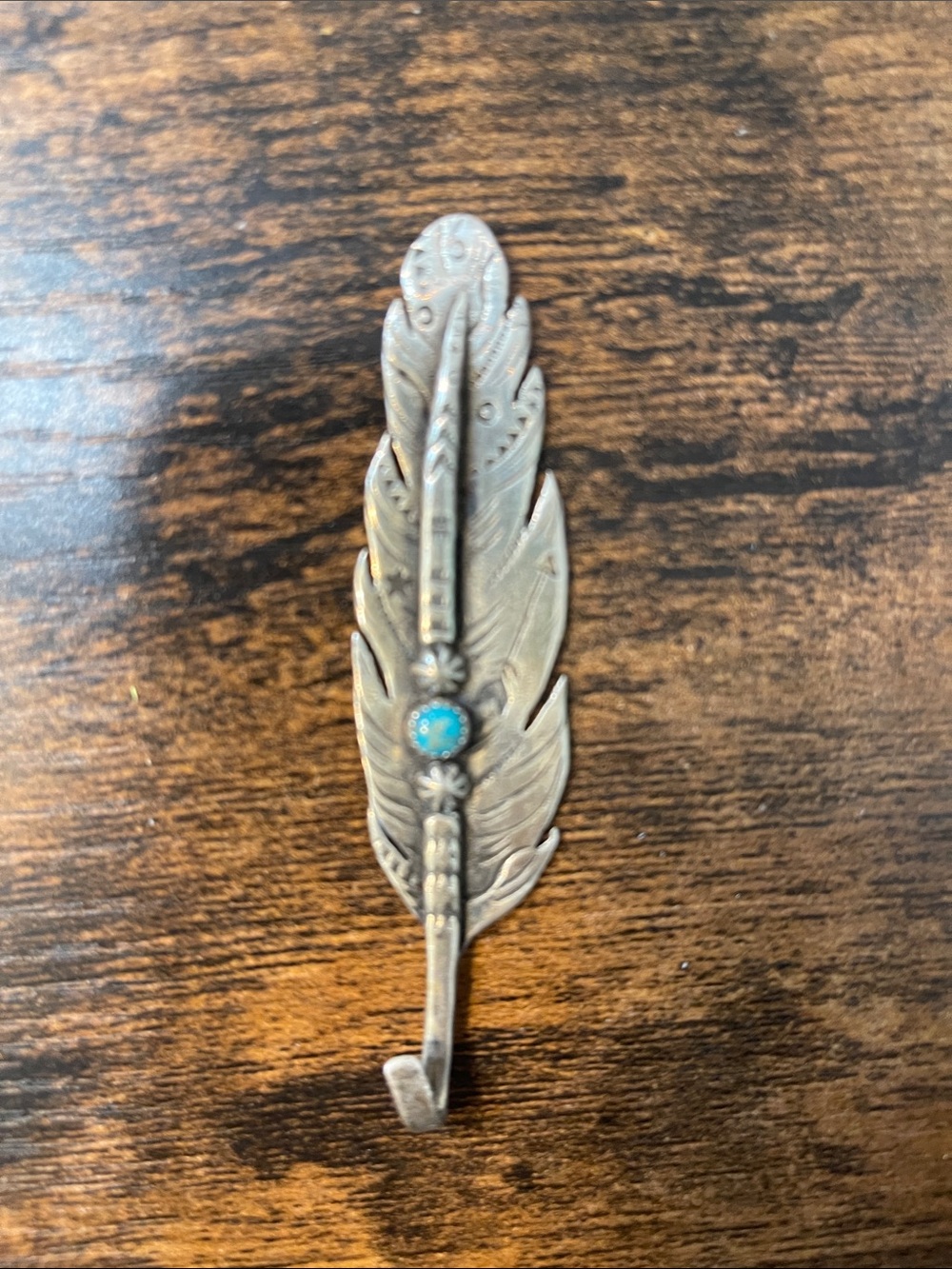 Sterling Feather Hat Pick with Turquoise Accent - Picture 3 of 8